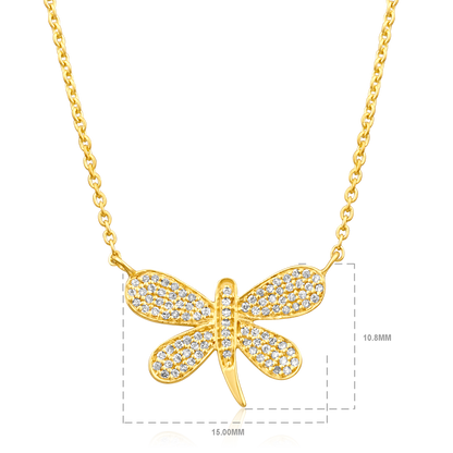 Solid Gold 0.14ct Natural Diamond Dragonfly Charm Pendant Necklace