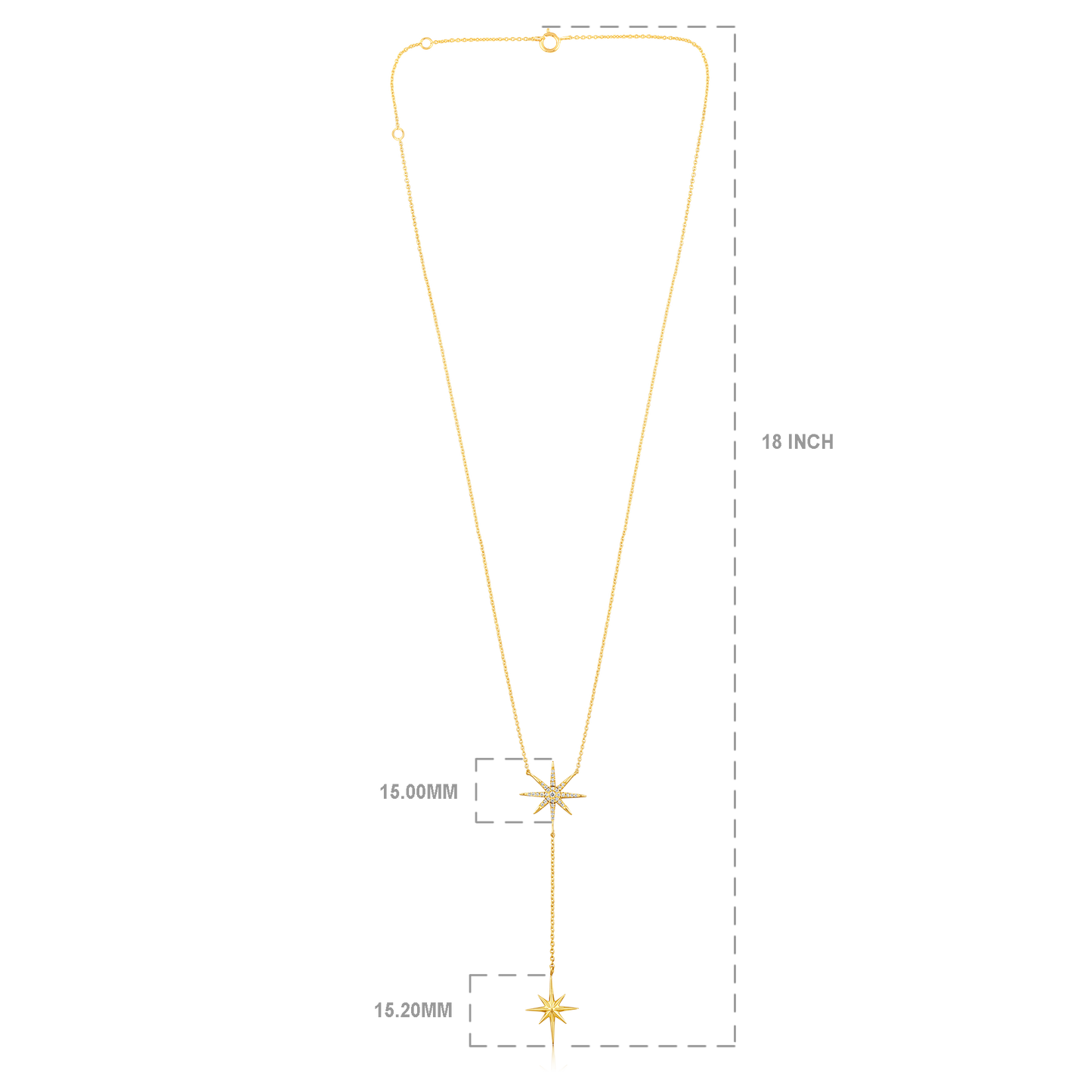Solid Gold 0.1ct Natural Diamond 2 Star Burst Dangle Drop Y Necklace