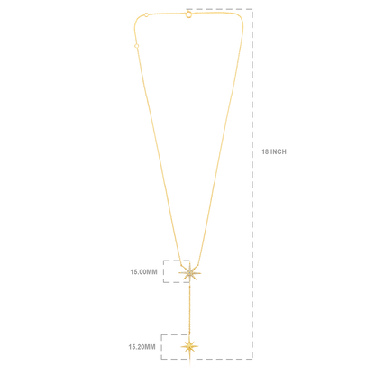 Solid Gold 0.1ct Natural Diamond 2 Star Burst Dangle Drop Y Necklace