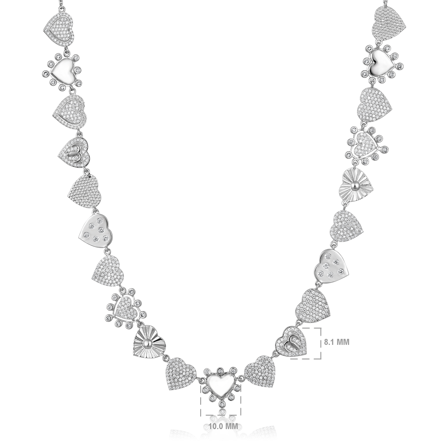 Solid Gold 1.3ct Natural Diamond Multi Heart Love Shape Spike Necklace