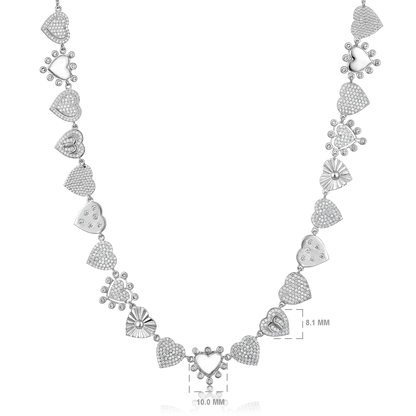 Solid Gold 1.3ct Natural Diamond Multi Heart Love Shape Spike Necklace