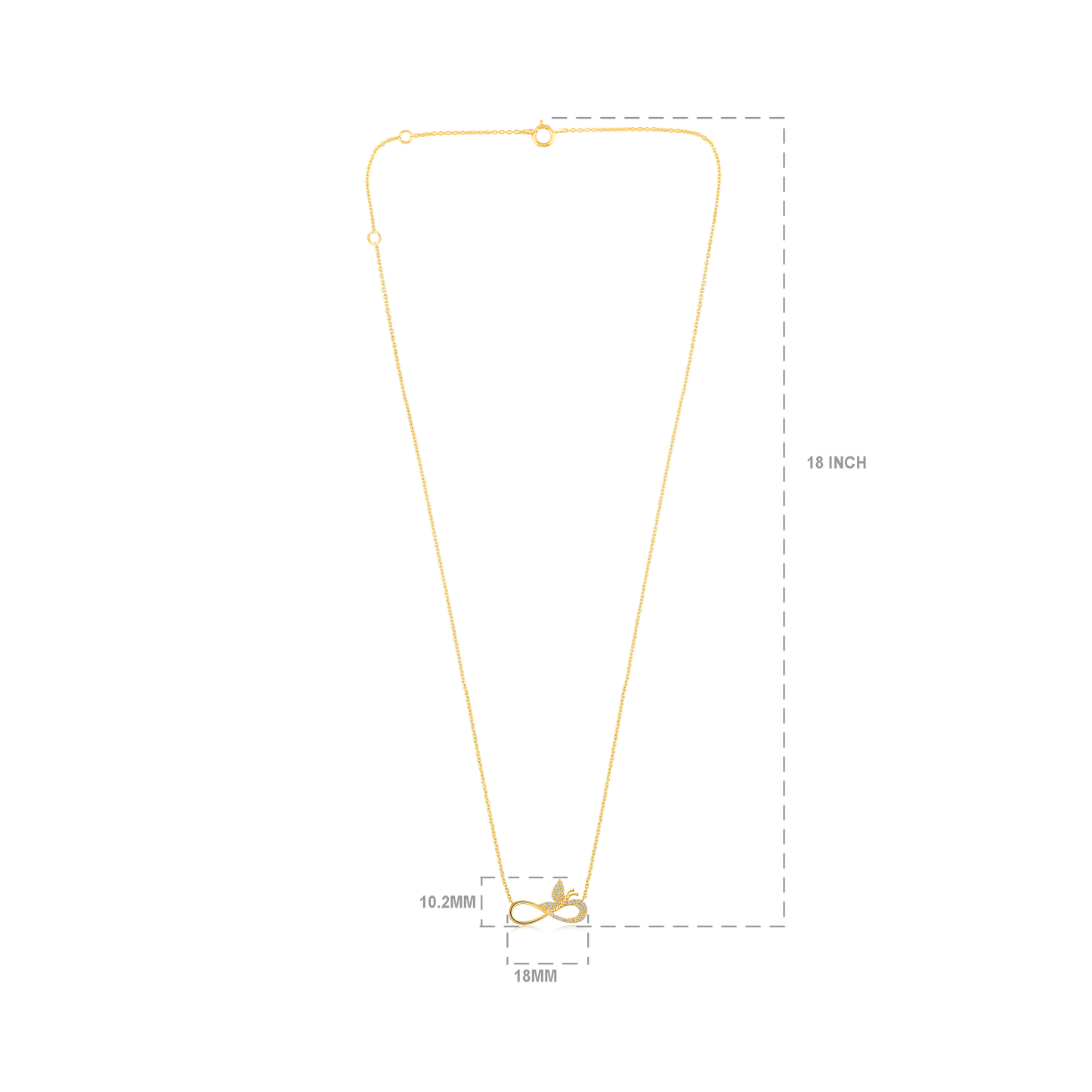 Solid Gold 0.07ct Natural Diamond Infinity Butterfly Charm Necklace