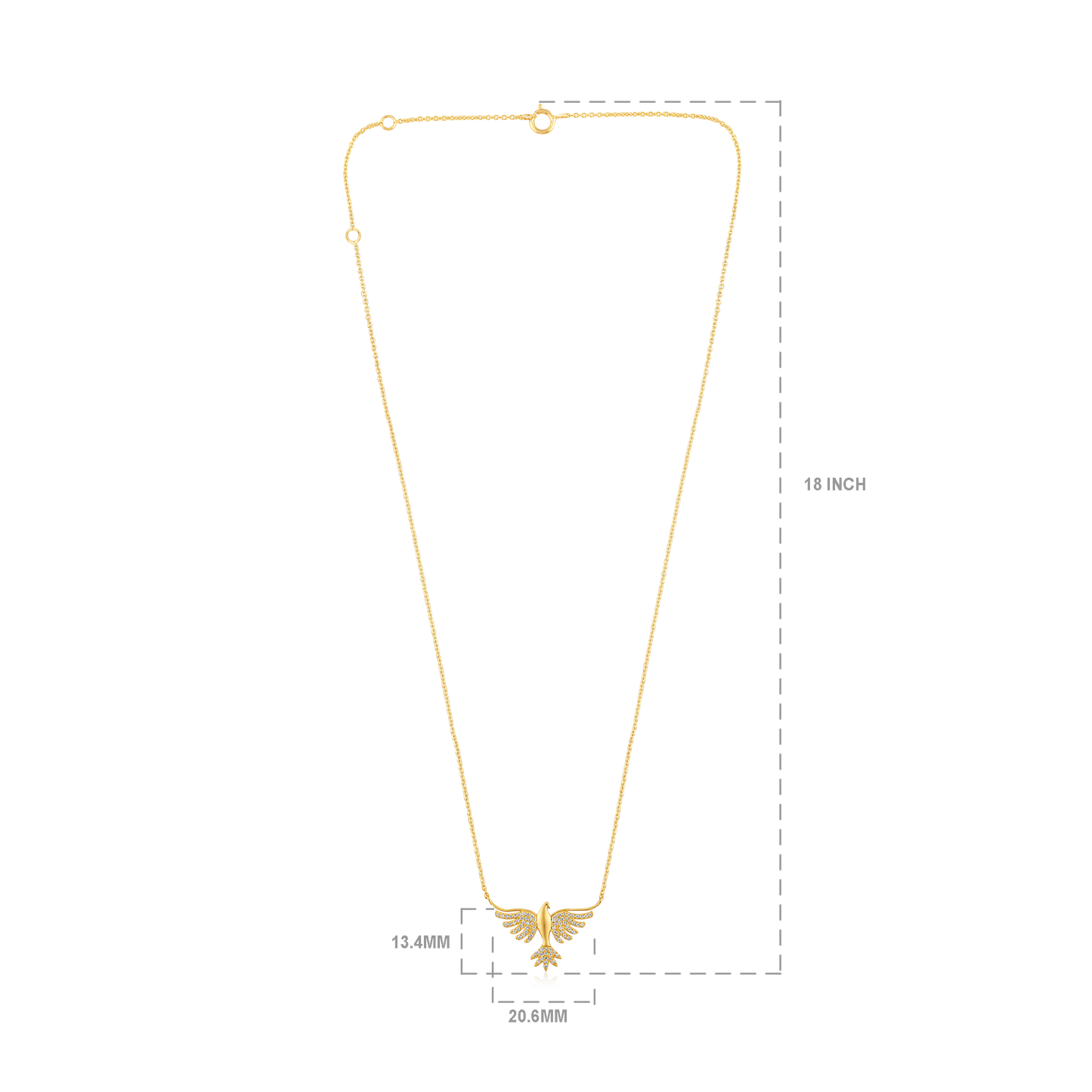 Solid Gold 0.13ct Natural Diamond Phoenix Eagle Charm Pendant Necklace