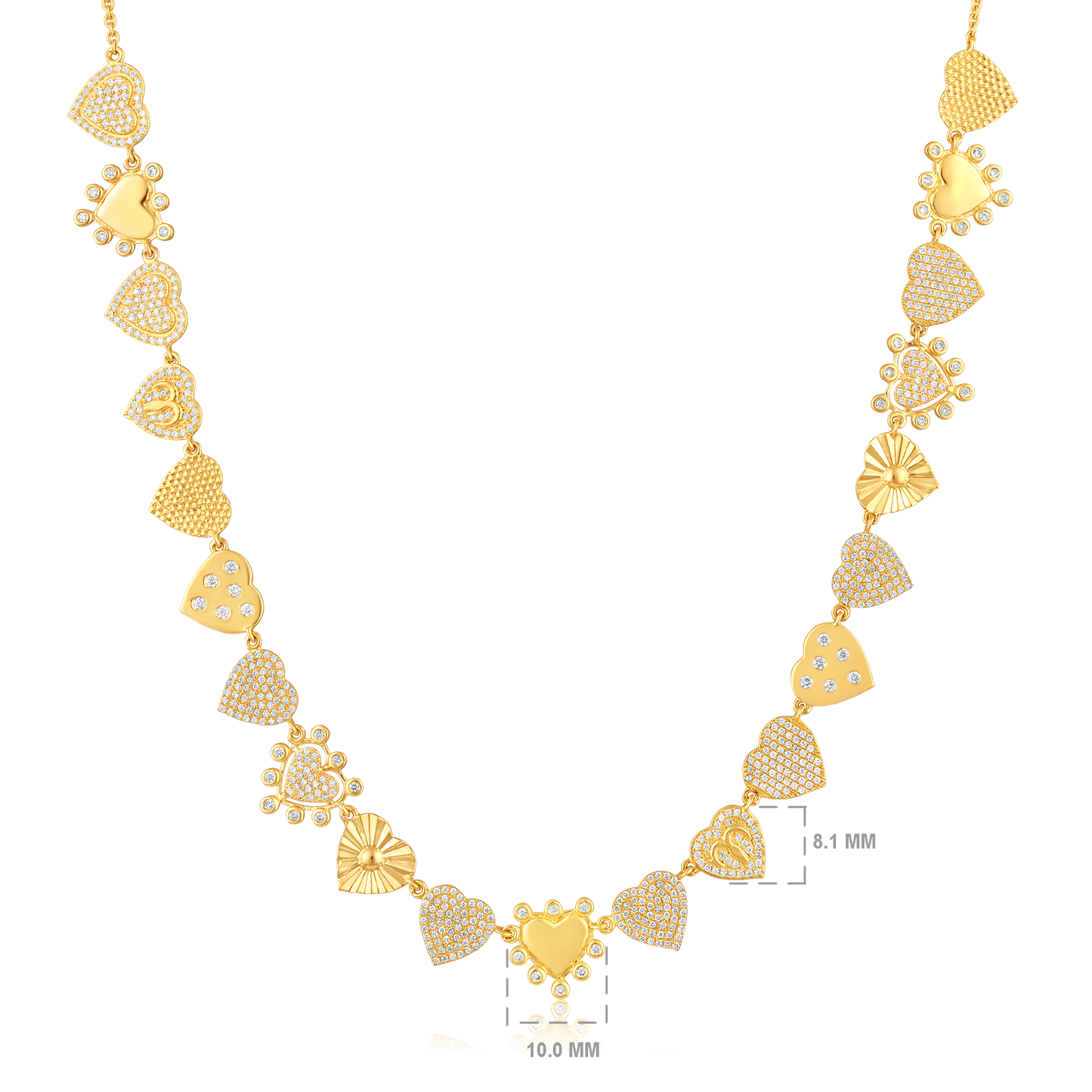 Solid Gold 1.31ct Natural Diamond Multi Heart Link Chain Necklace