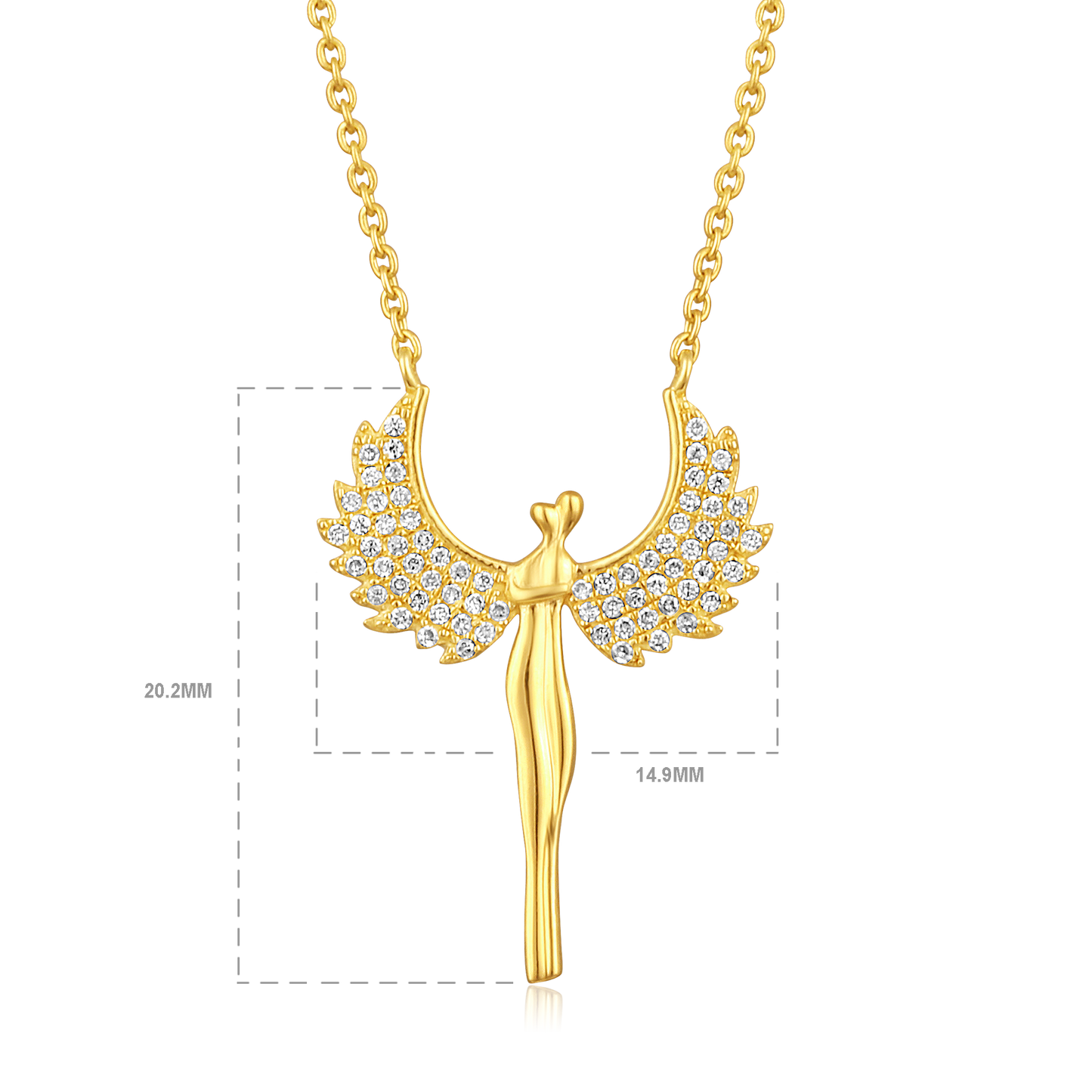 Solid Gold 0.12ct Natural Diamond Guardian Angel Wings Hug Necklace