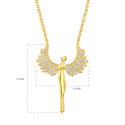 Solid Gold 0.12ct Natural Diamond Guardian Angel Wings Hug Necklace