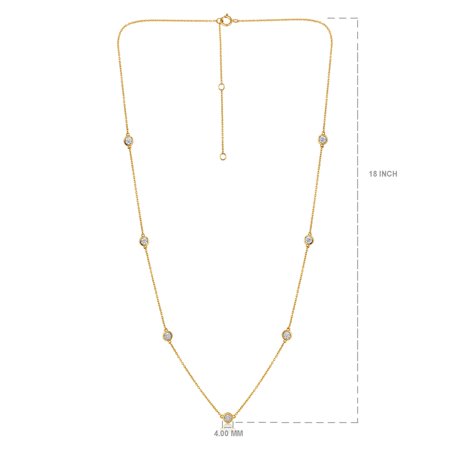 Solid Gold 0.6ct Natural Diamond Bezel Station By-Yard Chain Necklace