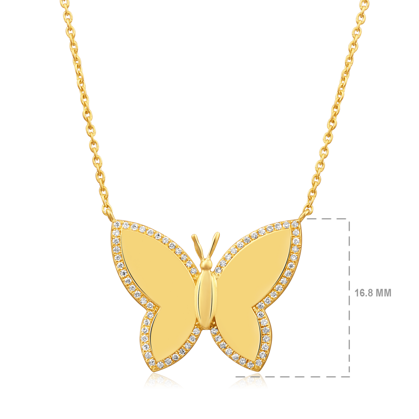 Solid Gold 0.12ct Natural Diamond Bubble Butterfly Halo Charm Necklace