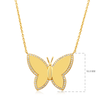 Solid Gold 0.12ct Natural Diamond Bubble Butterfly Halo Charm Necklace