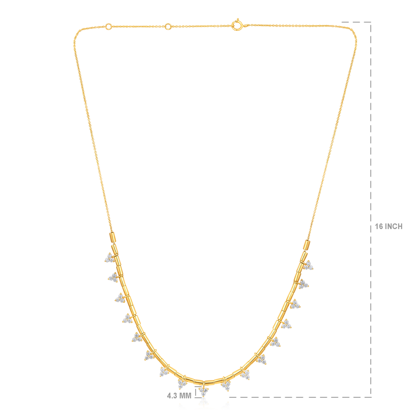 Solid Gold 2.11ct Natural Diamond 3 Stone Trio Necklace