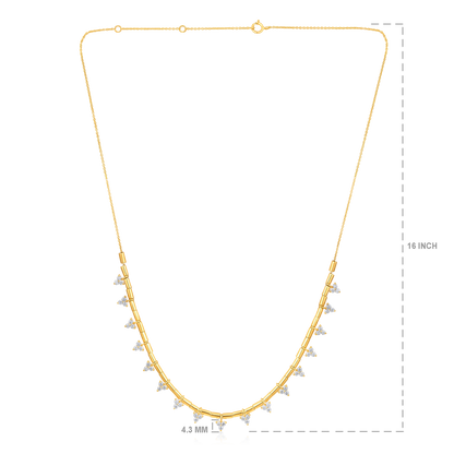 Solid Gold 2ct Natural Diamond 3 Stone Trio Necklace