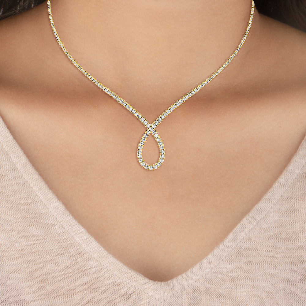 Solid Gold 6.8ct Natural Diamond Tennis Twist Pear Necklace