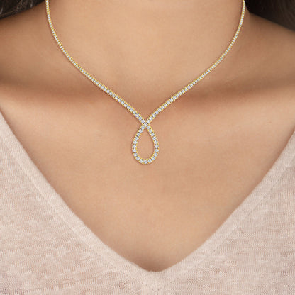 Solid Gold 6.8ct Natural Diamond Tennis Twist Pear Necklace