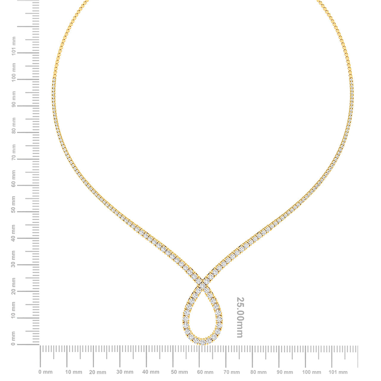 Solid Gold 6.8ct Natural Diamond Tennis Twist Pear Necklace