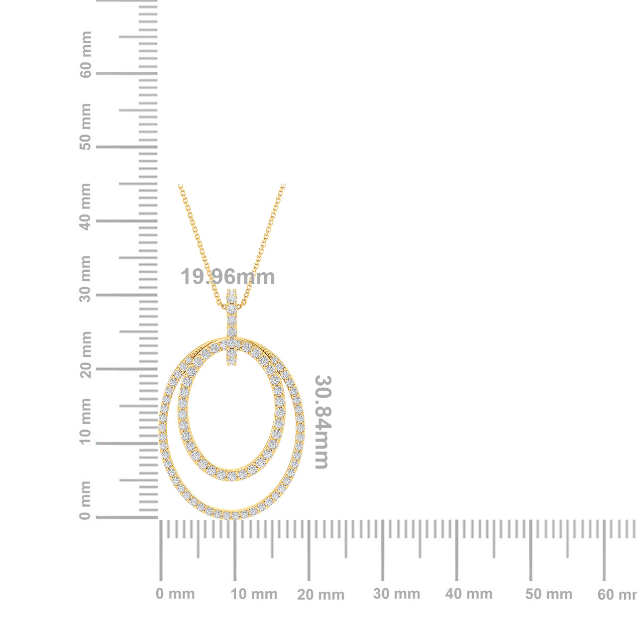 Solid Gold 0.6ct Natural Diamond 2 Oval Pendant Necklace