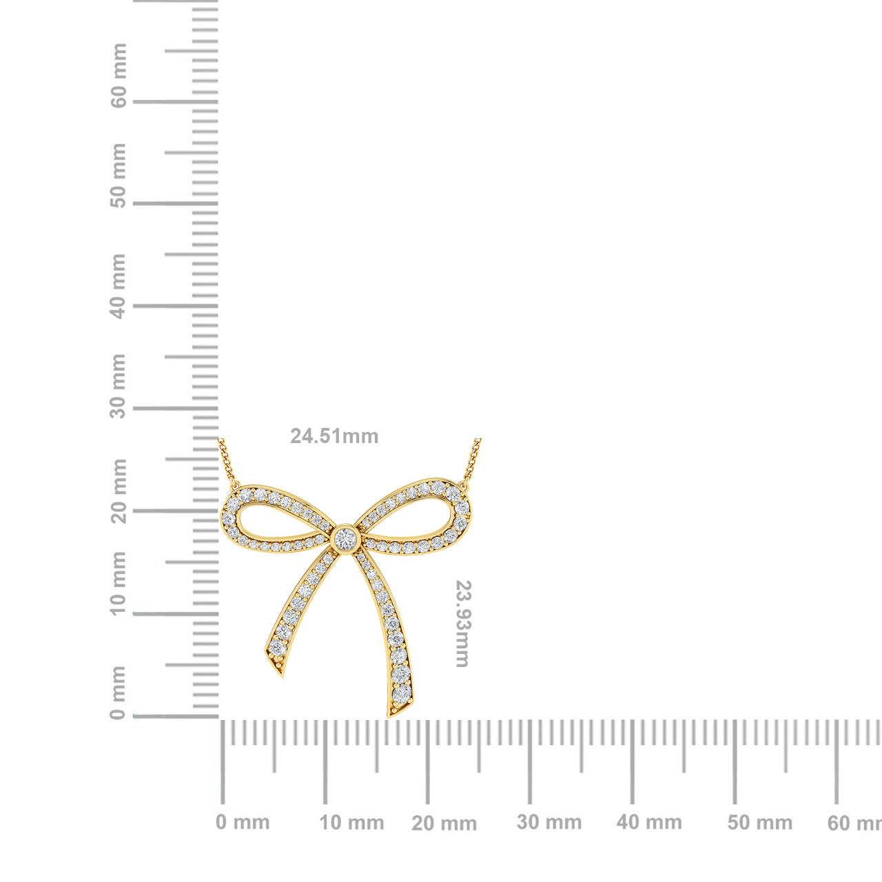 Solid Gold 1.2ct Natural Diamond Bow Ribbon Charm Knot Necklace