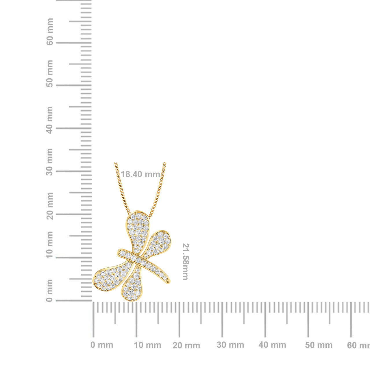 Solid Gold 0.8ct Natural Diamond Dragonfly Butterfly Pendant Necklace