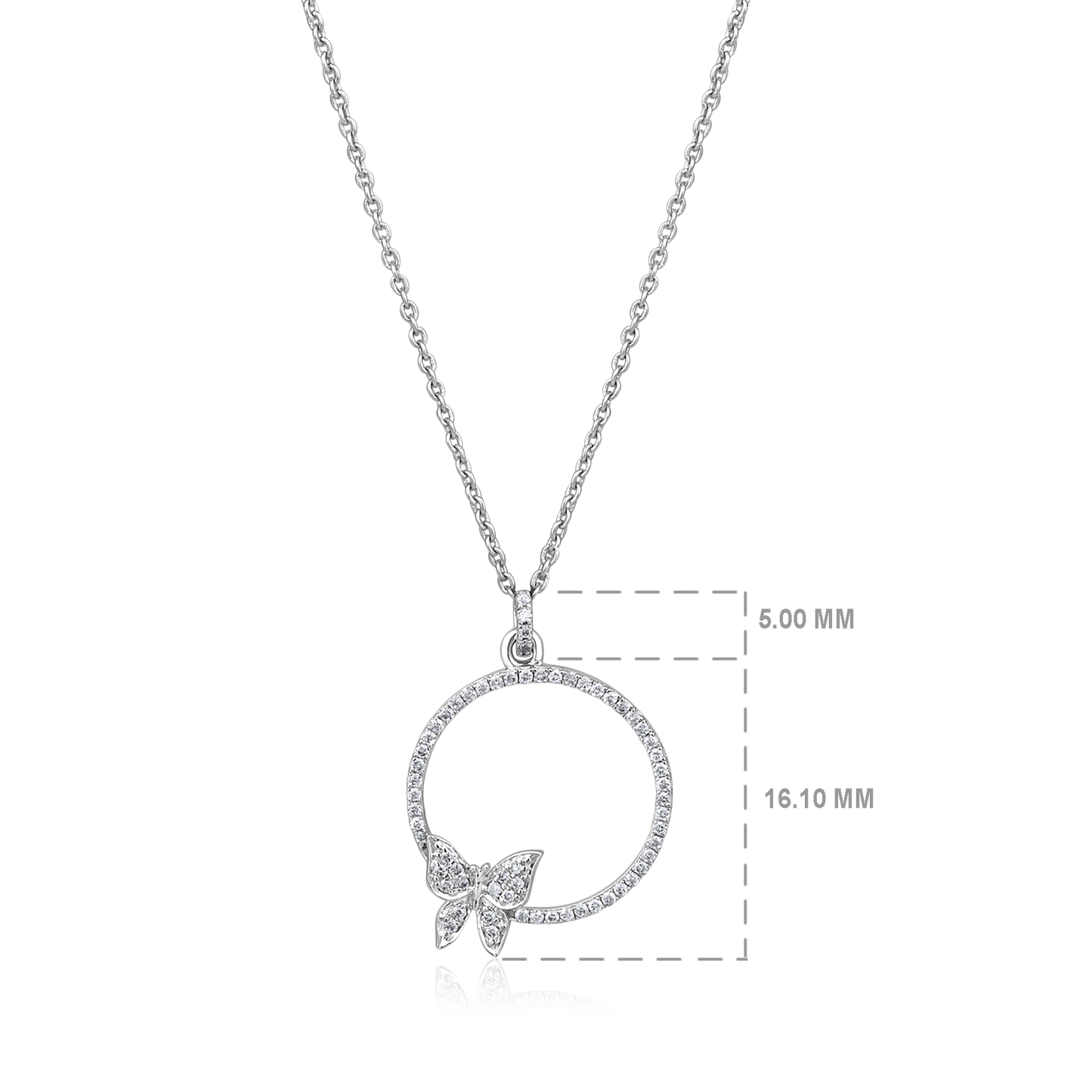 Solid Gold 0.13ct Natural Diamond Circle CutOut Butterfly Necklace