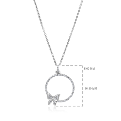 Solid Gold 0.13ct Natural Diamond Circle CutOut Butterfly Necklace