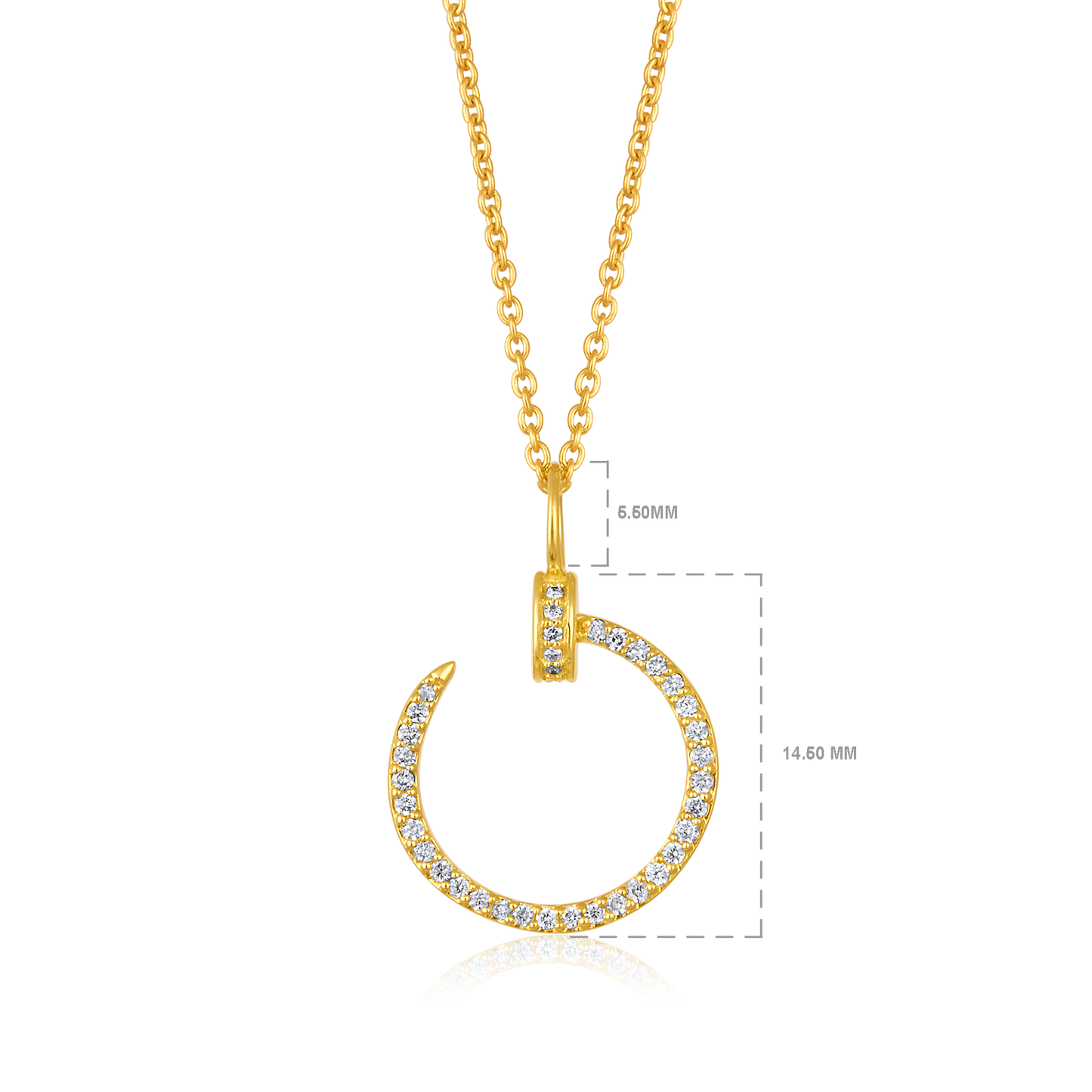 Solid Gold 0.12ct Natural Diamond Nail Open Circle Necklace