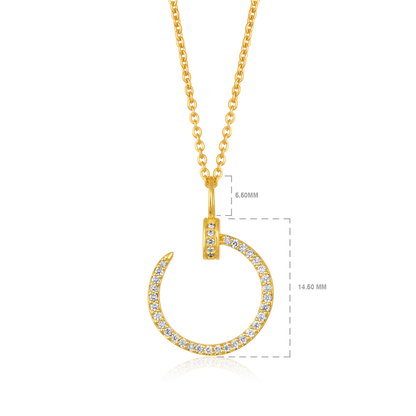 Solid Gold 0.12ct Natural Diamond Nail Open Circle Necklace