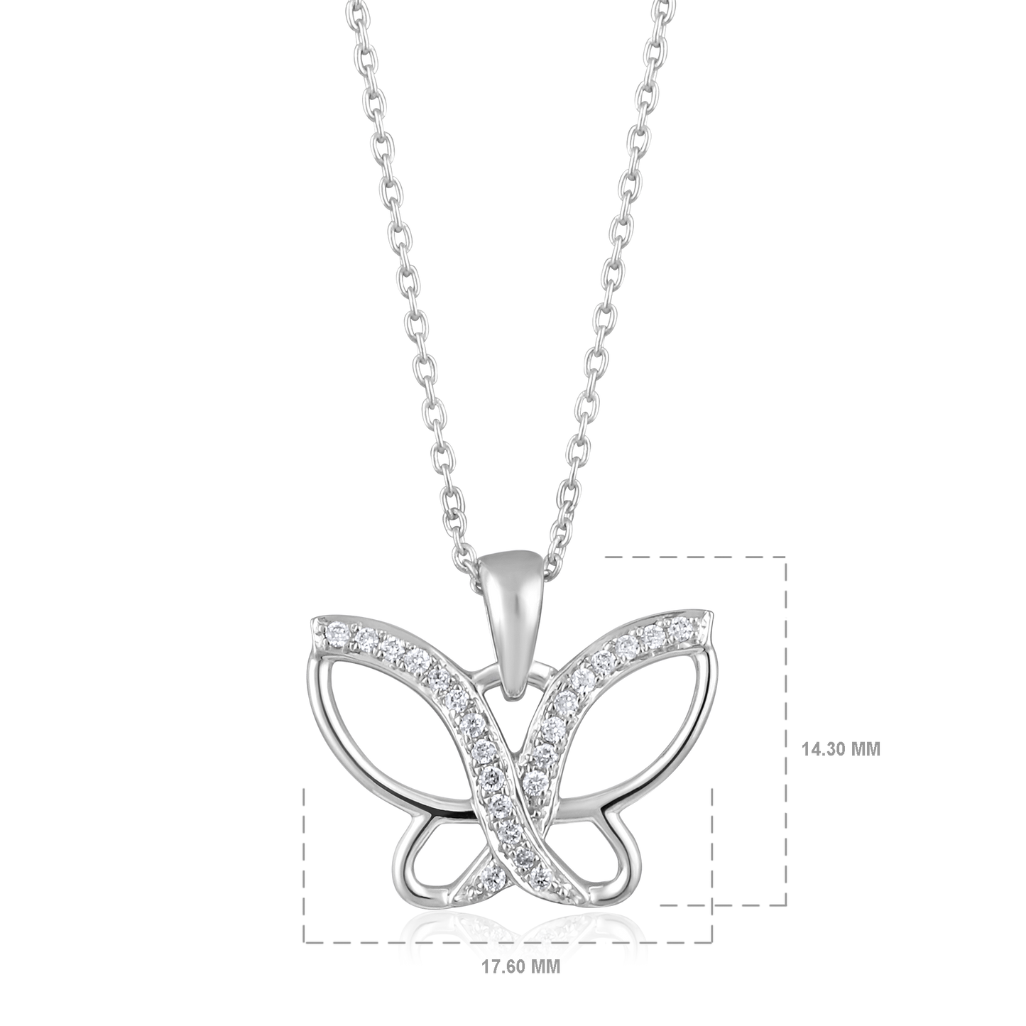 Solid Gold 0.11ct Natural Diamond Butterfly CutOut Halo Charm Necklace