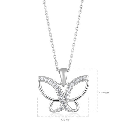 Solid Gold 0.11ct Natural Diamond Butterfly CutOut Halo Charm Necklace