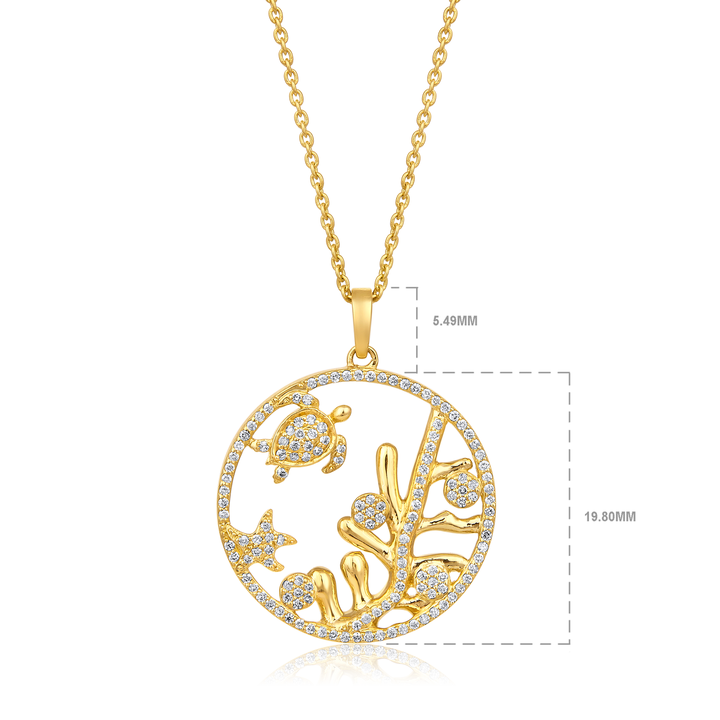 Solid Gold 0.24ct Natural Diamond Turtle Starfish Sealife Charm Necklace