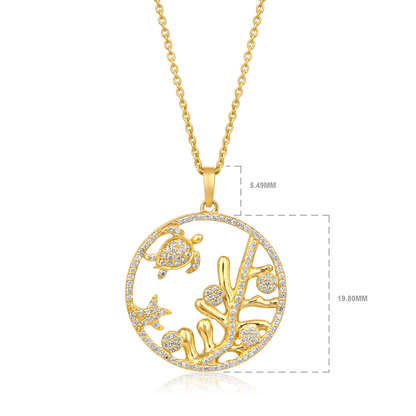Solid Gold 0.24ct Natural Diamond Turtle Starfish Sealife Charm Necklace
