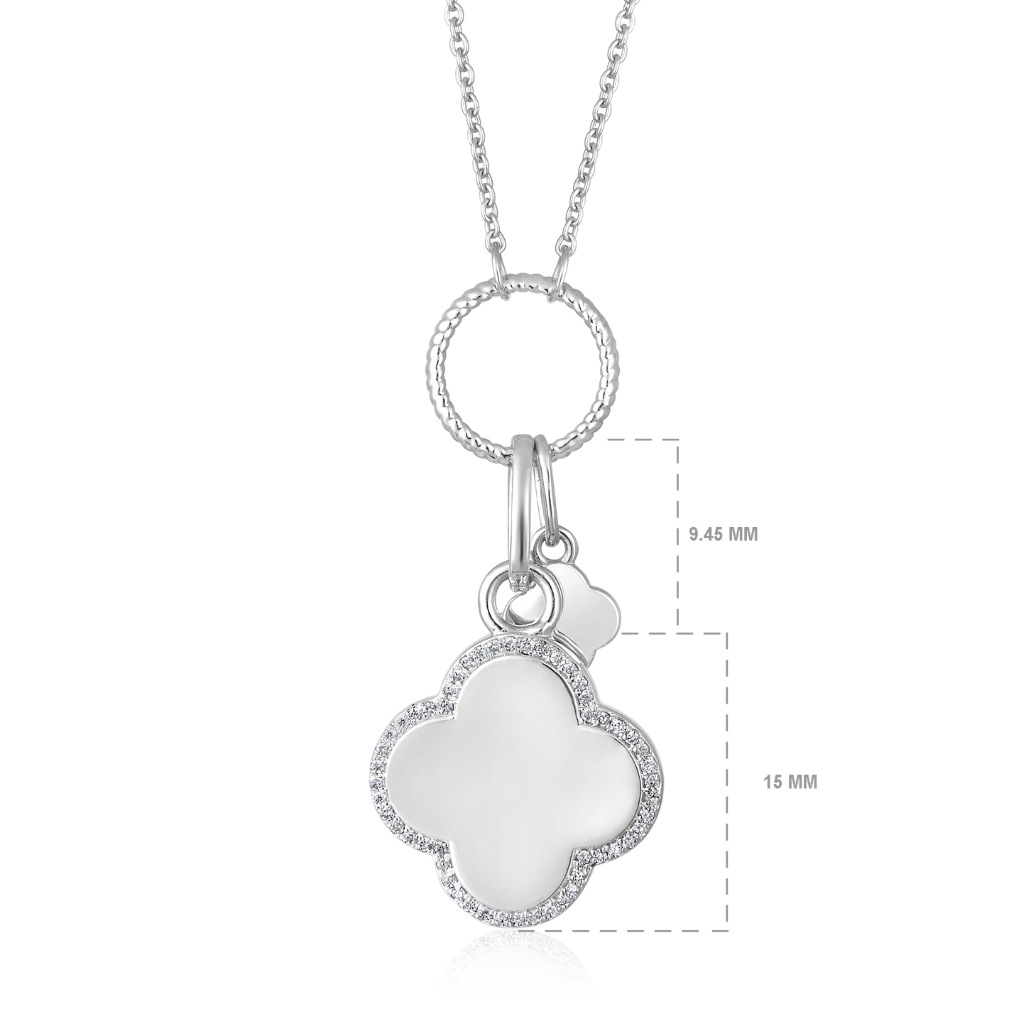 Solid Gold 0.11ct Natural Diamond Bubble Clover Ring Charm Necklace