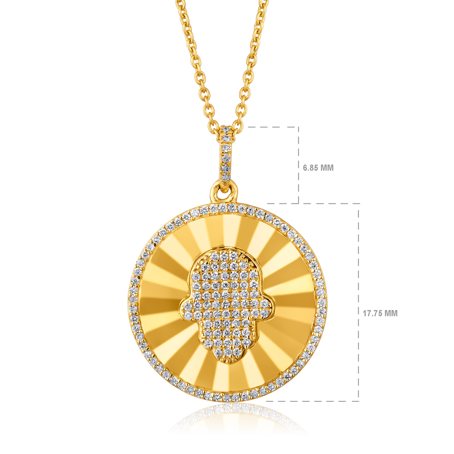 Solid Gold 0.3ct Natural Diamond Hamsa Shield Vintage Charm Necklace