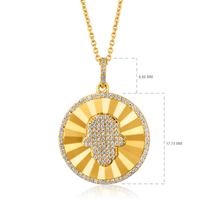 Solid Gold 0.3ct Natural Diamond Hamsa Shield Vintage Charm Necklace