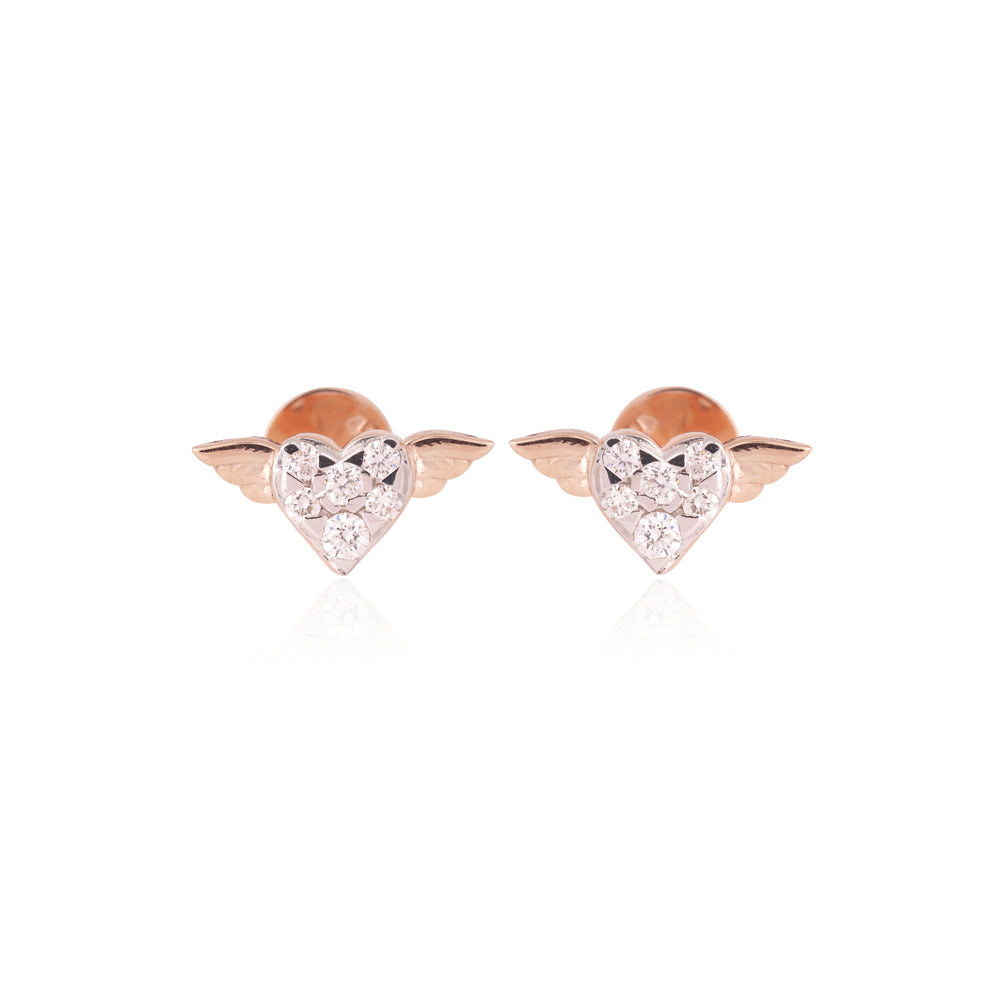 Solid Gold 0.2ct Natural Diamond Flying Wing Heart Necklace Earrings Set