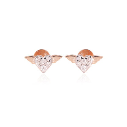 Solid Gold 0.2ct Natural Diamond Flying Wing Heart Necklace Earrings Set
