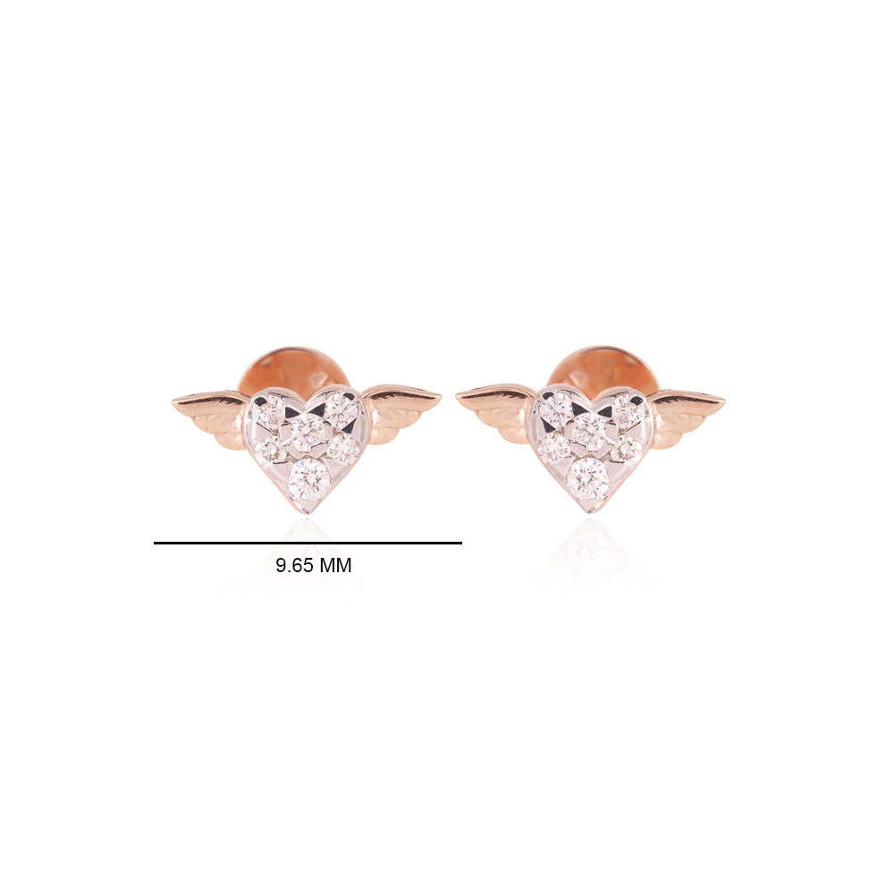 Solid Gold 0.2ct Natural Diamond Flying Wing Heart Necklace Earrings Set