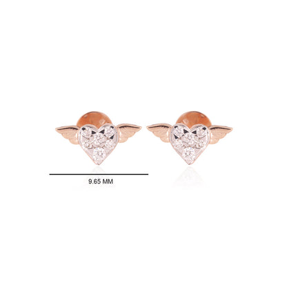 Solid Gold 0.2ct Natural Diamond Flying Wing Heart Necklace Earrings Set