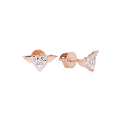Solid Gold 0.2ct Natural Diamond Flying Wing Heart Necklace Earrings Set