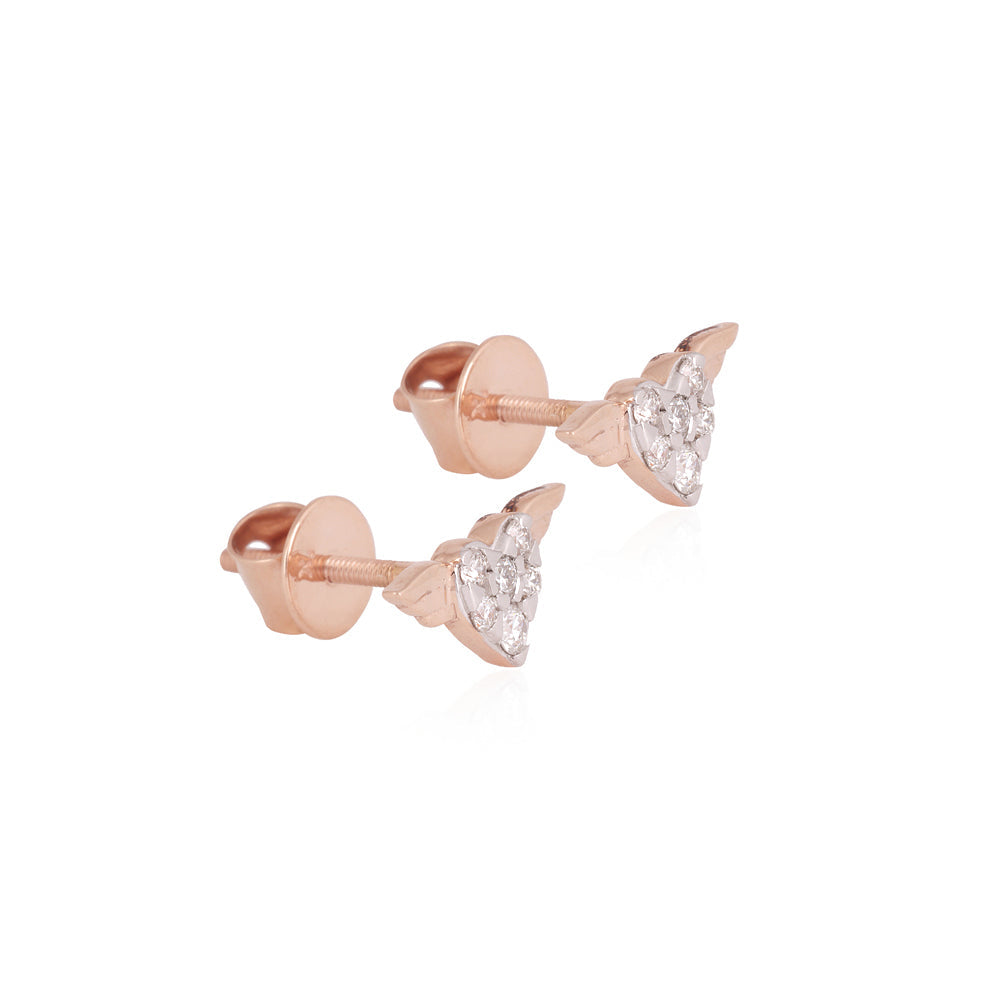 Solid Gold 0.2ct Natural Diamond Flying Wing Heart Necklace Earrings Set