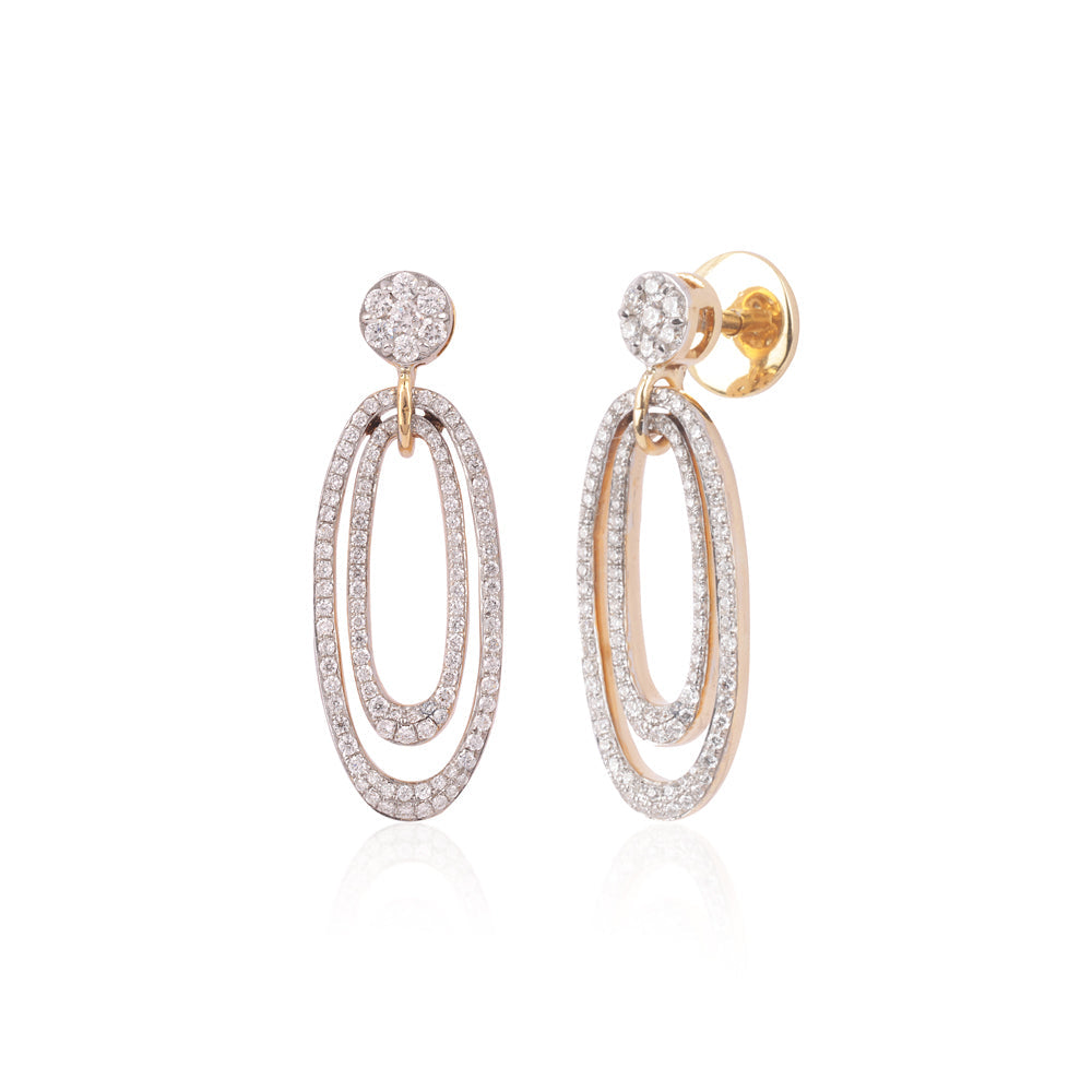 Solid Gold 2.5ct Natural Diamond Oval Necklace Earrings Set