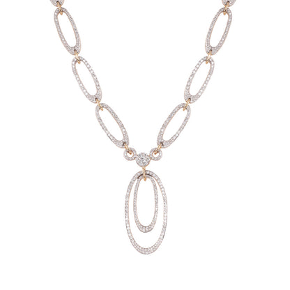 Solid Gold 2.5ct Natural Diamond Oval Necklace Earrings Set
