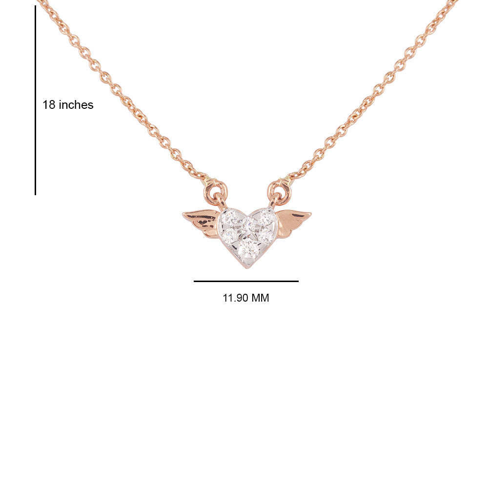 Solid Gold 0.2ct Natural Diamond Flying Wing Heart Necklace Earrings Set