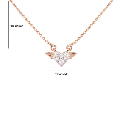 Solid Gold 0.2ct Natural Diamond Flying Wing Heart Necklace Earrings Set