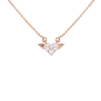 Solid Gold 0.2ct Natural Diamond Flying Wing Heart Necklace Earrings Set