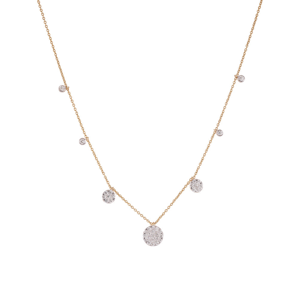 Solid Gold 0.7ct Natural Diamond 7 Circle Station Fringe Necklace