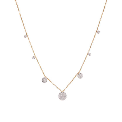 Solid Gold 0.7ct Natural Diamond 7 Circle Station Fringe Necklace