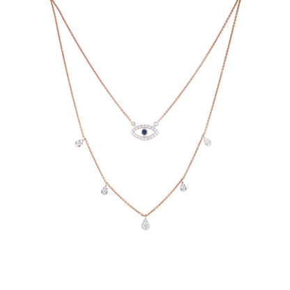 Solid Gold Natural Diamond Pear Blue Evil-Eye Station Necklace