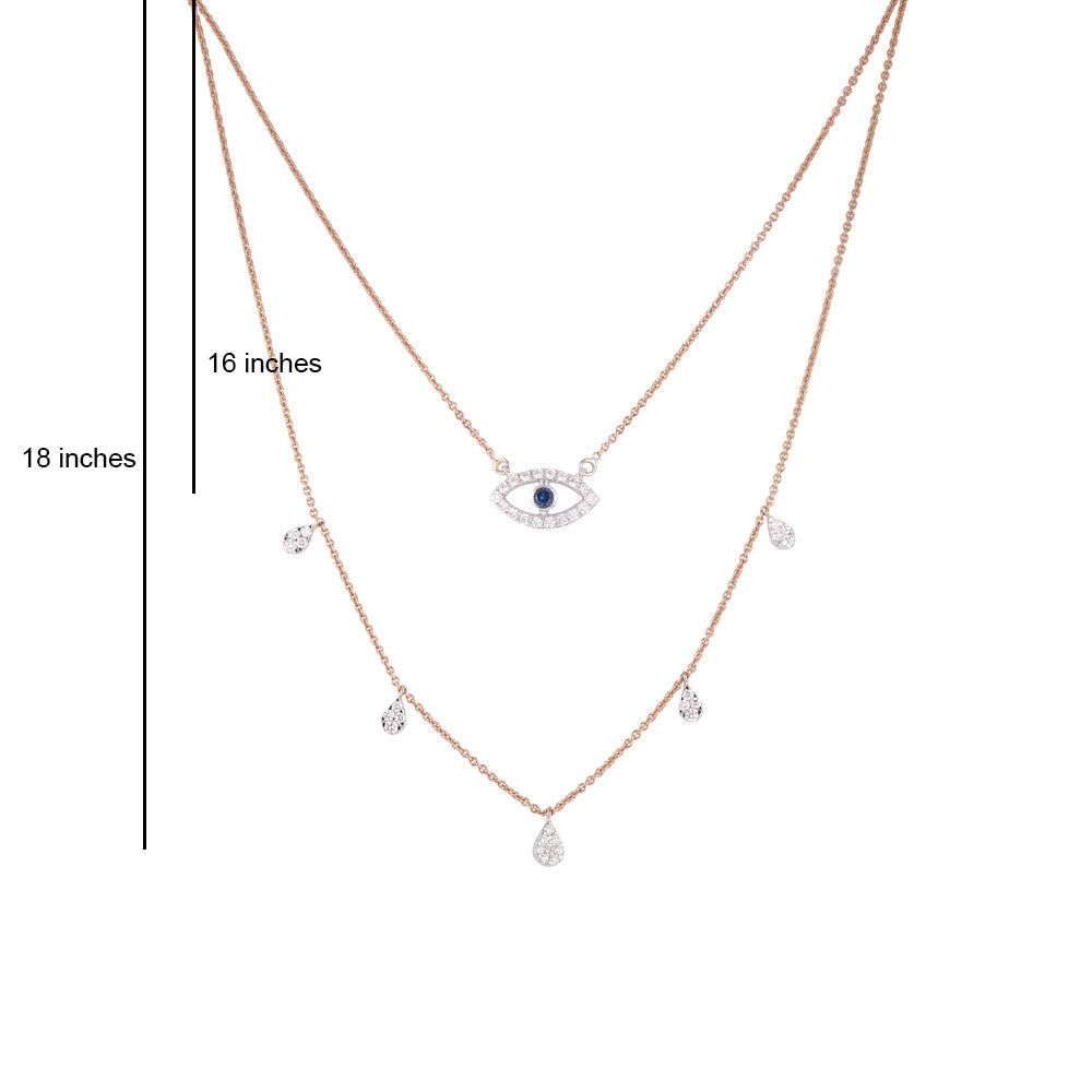 Solid Gold Natural Diamond Pear Blue Evil-Eye Station Necklace