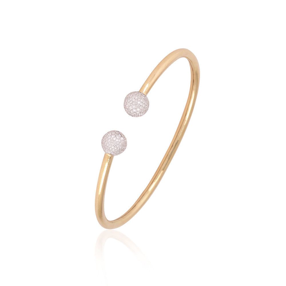 Solid Gold 1.4ct Natural Diamond Ball on End Open Bangle Bracelet