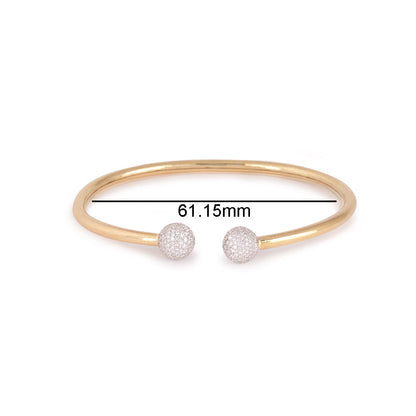 Solid Gold 1.4ct Natural Diamond Ball on End Open Bangle Bracelet