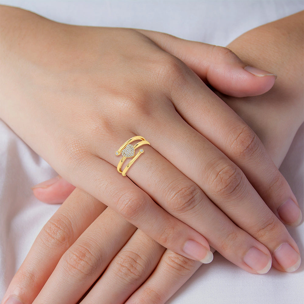 Solid Gold Natural Diamond Spinning Heart Crisscross Ring